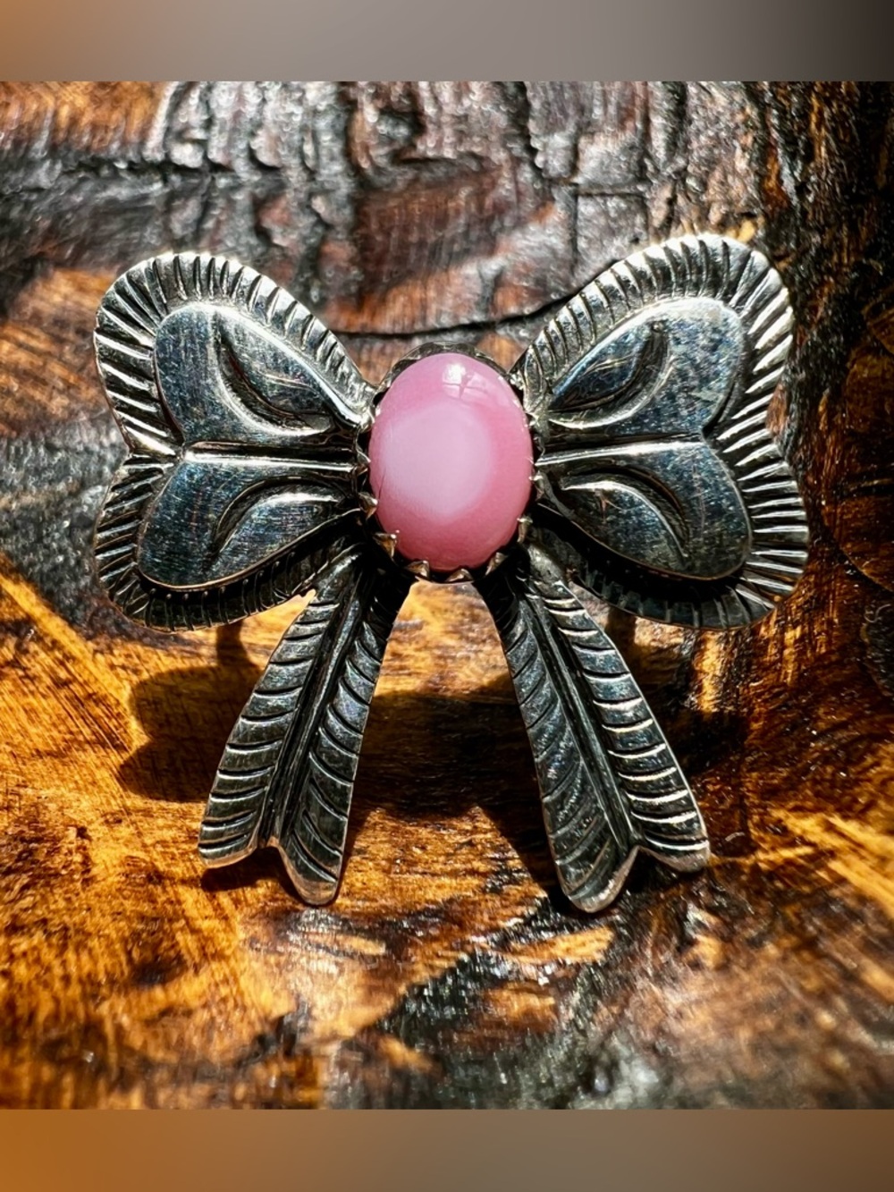 Queen Conch Bow Ring Size 9 Sterling Silver Pink Statement Ring Southwestern